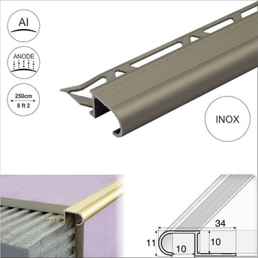A81 34mm x 11mm x 10mm Aluminium Stair Nosing Edge Trim Step Edging For Tiles - Cayrus World of Finishing