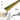 Brass effect aluminium stair nosing profile, 90 cm length, with anti-slip ridges and screw holes, technical drawing showing 20mm height and 25mm width, and installation example on a step