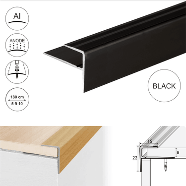 A60 15 x 22mm Push-In Anodised Aluminium Stair Nosing Edge Trim - Cayrus World of Finishing