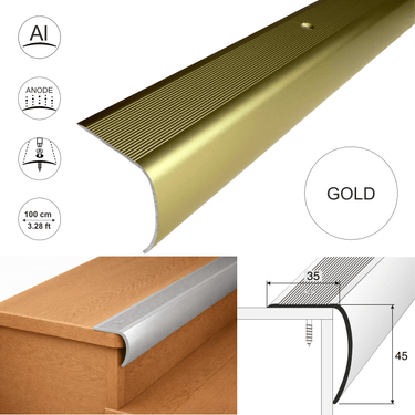 Gold aluminium stair nosing bullnose edge trim 100cm with 35×45mm profile