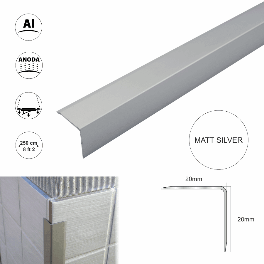 Cladding Fixed Edge Protection Aluminium Retro-Fit Tile Trim Angle Edge Protector Cladding Corner Tri