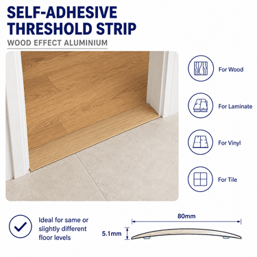 80mm Wood Effect Aluminium Door Threshold 1m Self Adhesive A71