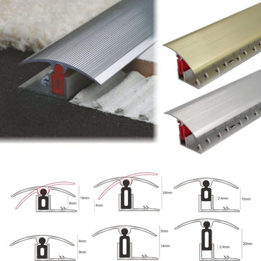 Aluminium Adjustable Height Carpet Door Threshold Strip 40mm Easy Clip TTG Pivot Transition Bar