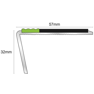 ASL02 57x32mm Aluminium Non Slip Stair Nosing Edge Trim With Pvc Insert - Cayrus World of Finishing