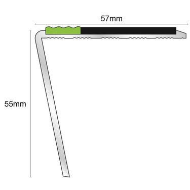 ASL20 57x55mm DDA Compliant Aluminium Non Slip Stair Nosing Edge Trim With Pvc Insert - Cayrus World of Finishing