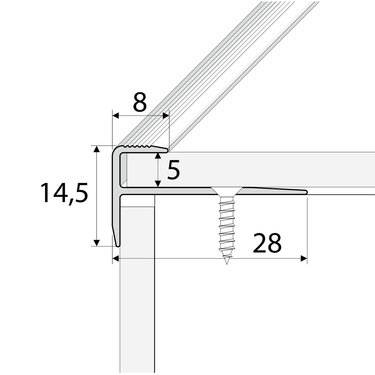 Anodised Aluminium LVT Stair nosing Edge Profile For 5mm Flooring 14.5 x 8mm C24