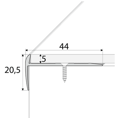 C27 44 x 20.5mm Anodised Aluminium LVT Stair nosing  Edge Profile For 5mm Flooring