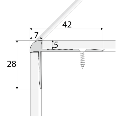 C29 42 x 28mm Anodised Aluminium LVT Stair nosing Edge Profile For 5mm Flooring