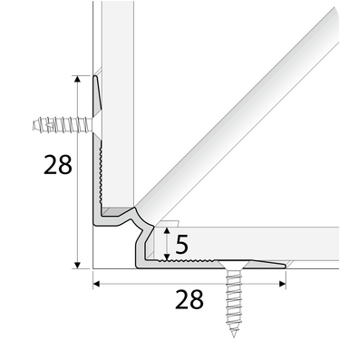 C31 28 x 28mm Anodised Aluminium LVT Stair nosing Inner Corner For 5mm Flooring