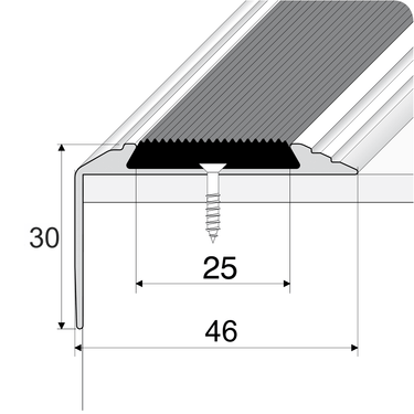 A38 46 x 30mm Anodised Aluminium Non Slip Rubber Stair Nosing Edge Trim - Cayrus World of Finishing