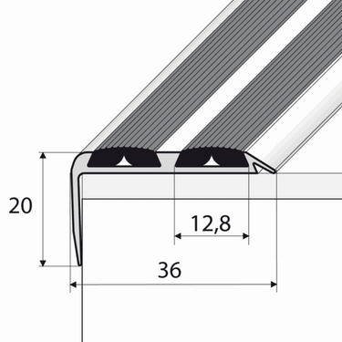 A37 36 x 20mm Anodised Aluminium Non Slip Rubber Stair Nosing Edge Trim With Inserts - Cayrus World of Finishing
