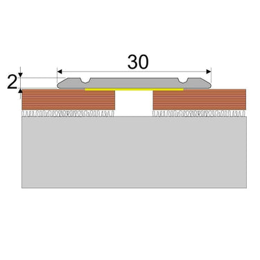 A02 30mm Anodised Aluminium Flat Self Adhesive Door Threshold Strip - Cayrus World of Finishing