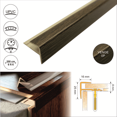 D-K0600 16 x 25mm Push-In Pvc Wood Effect Stair Nosing Edge Trim