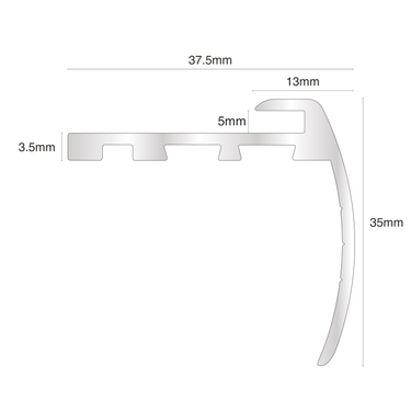 TVB 37.5 x 35mm Anodised Aluminium Bull Nose LVT Stair nosing Edge Profile For 5mm Flooring