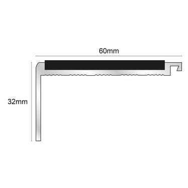 NHD05 Aluminium Non Slip Stair Nosing 60 x 32mm Heavy Duty Edge Trim