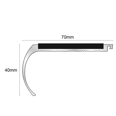 NHD07 Aluminium Non Slip Bullnose Stair Nosing 70 x 40mm Heavy Duty Edge Trim