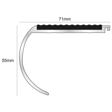 NHD08 Tredsafe Aluminium Non Slip Bullnose Stair Nosing 71 x 55mm Heavy Duty Edge Trim