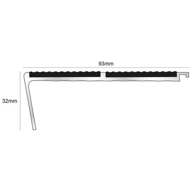 NHD12 Tredsafe Aluminium Non Slip Stair Nosing 93 x 32mm Heavy Duty Rakeback Edge Trim