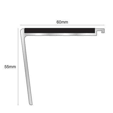 NHD24 Aluminium Non Slip Stair Nosing 60 x 55mm Heavy Duty Rakeback Edge Trim