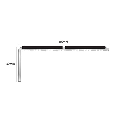 NSL09 Aluminium Non Slip Stair Nosing Edge Trim 85 x 32mm with Dual PVC Inserts