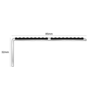 NSL09 Tredsafe Aluminium Non Slip Stair Nosing Edge Trim 85 x 32mm with Dual PVC Inserts