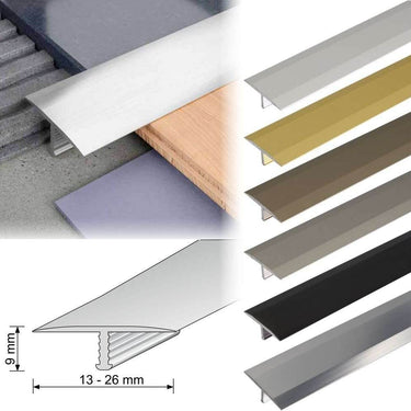 A56 26mm Anodised Aluminium Threshold Trim T Bar Transition Strip For Tiles - Cayrus World of Finishing