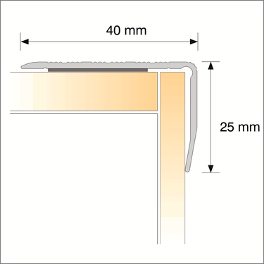 S05 40 x 25mm Anodised Aluminium Self Adhesive Non Slip Ribbed Treads Stair Nosing Edge Trim