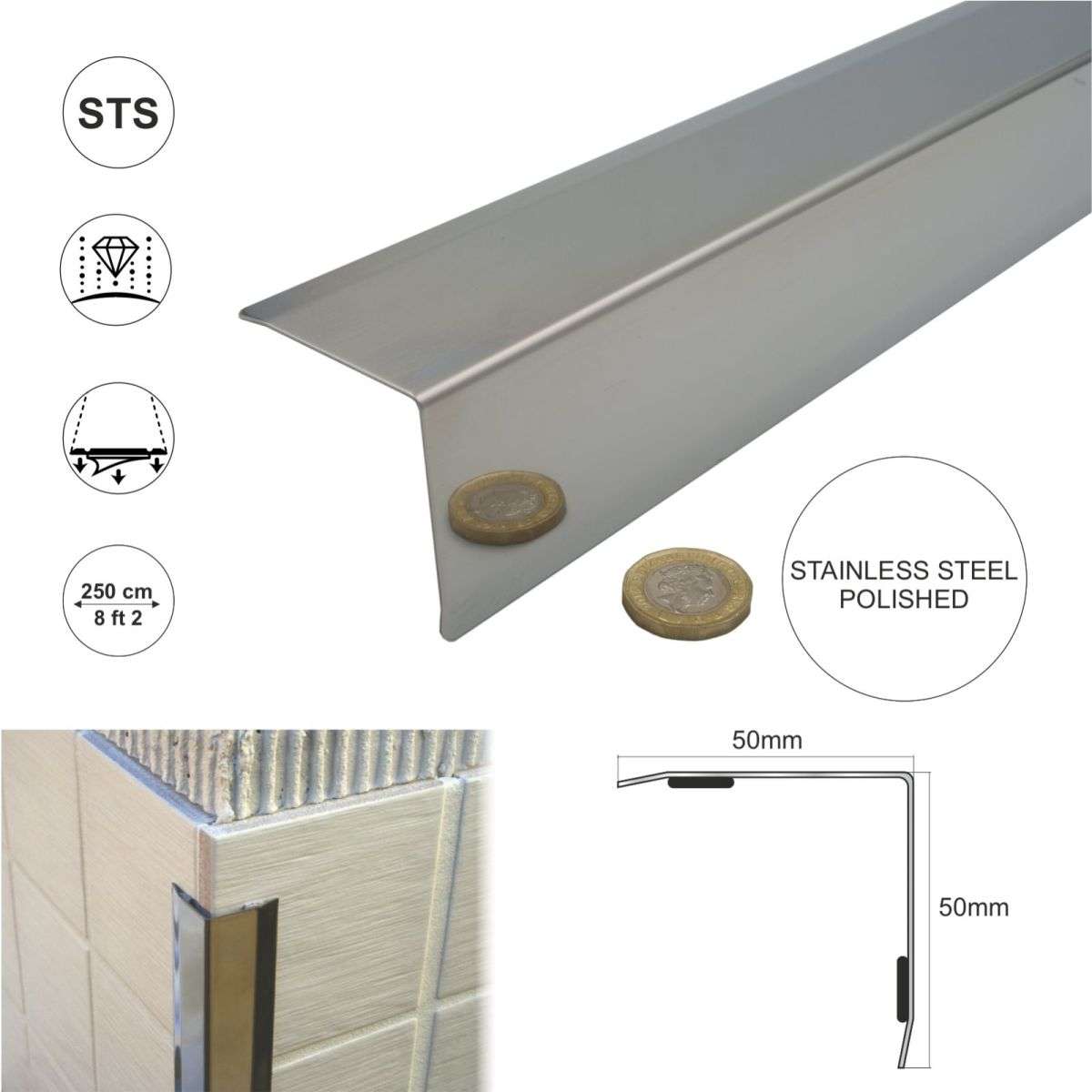 Stainless steel angle wall cladding corner trim protector bevelled edg ...